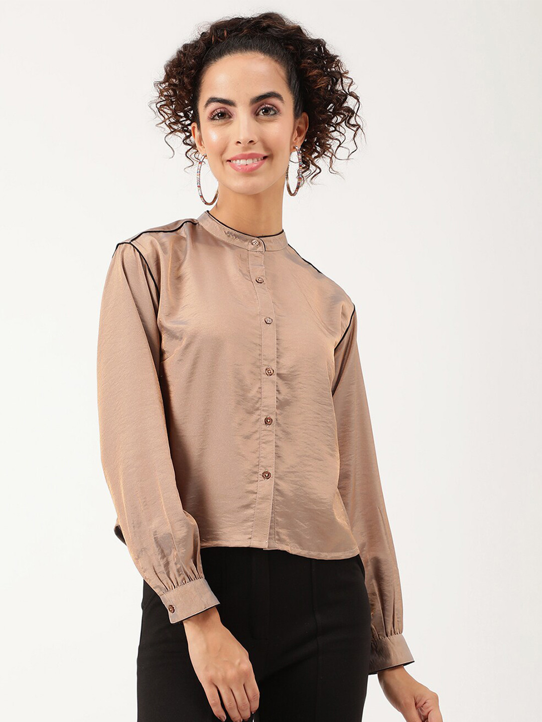 CENTRESTAGE Beige Mandarin Collar Shirt Style Top