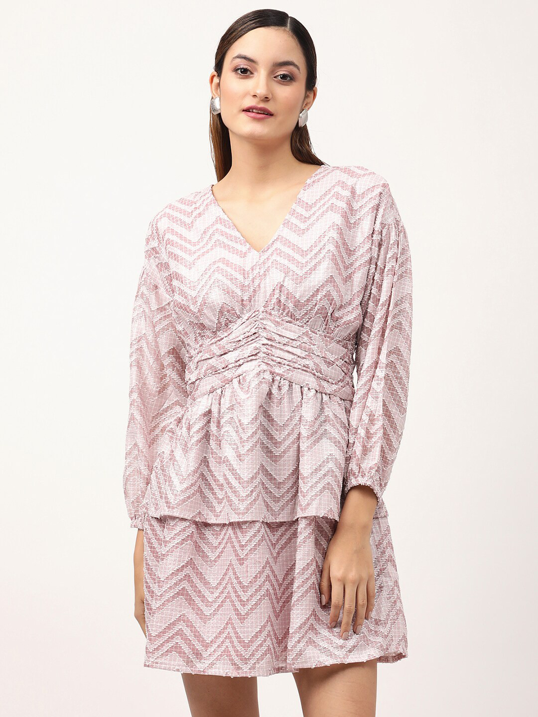 CENTRESTAGE Pink Self Design Mini Dress