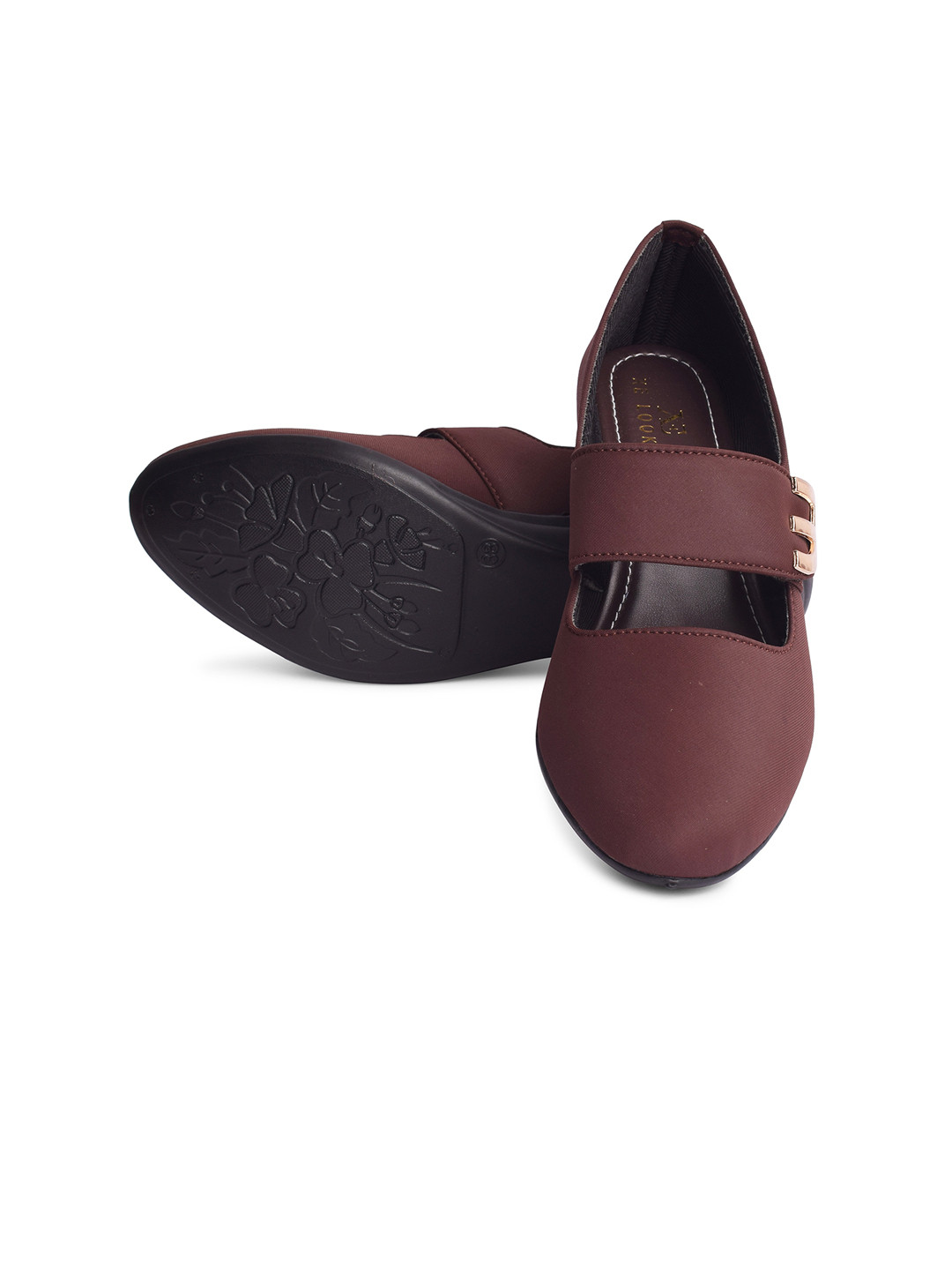 XE Looks Brown Wedge Mary Janes with Buckles