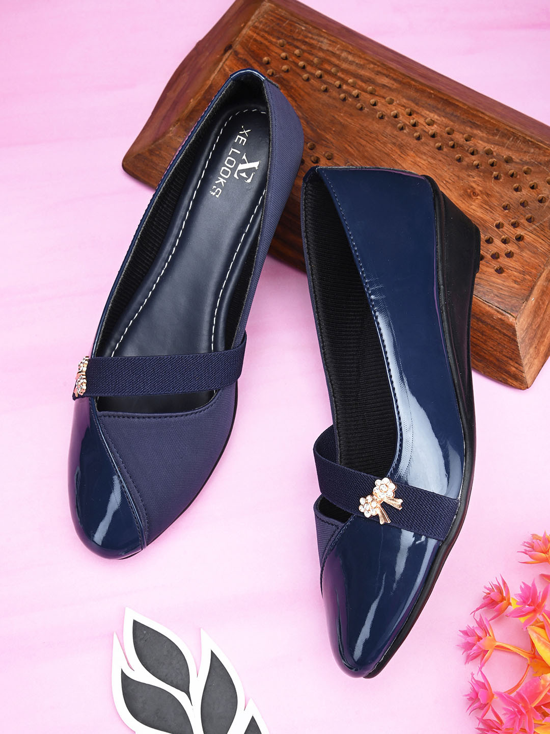XE Looks Navy Blue Solid Wedge Mary Janes