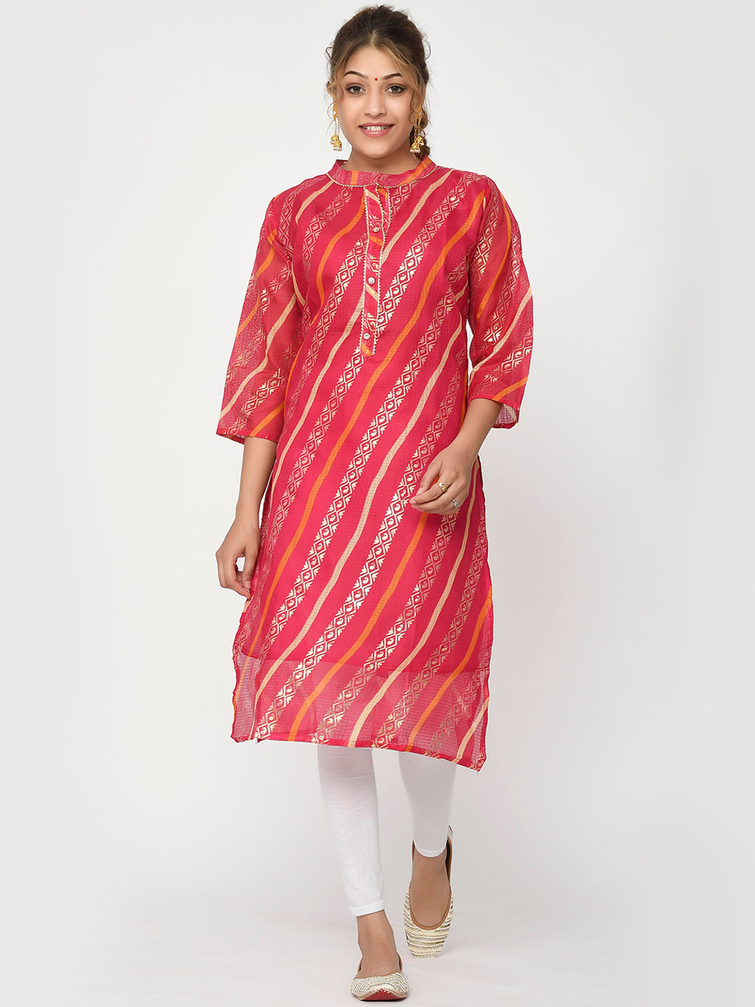 Kesarya Women Pink Leheriya Printed Kurta