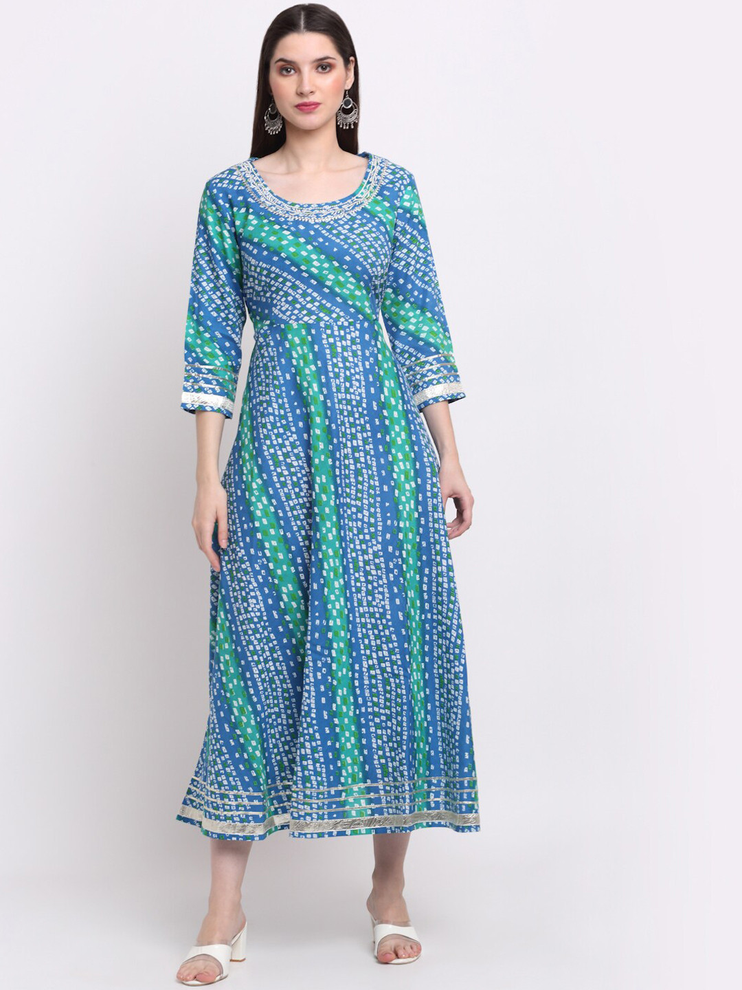 KALINI Women Blue Printed Pastels Anarkali Kurta