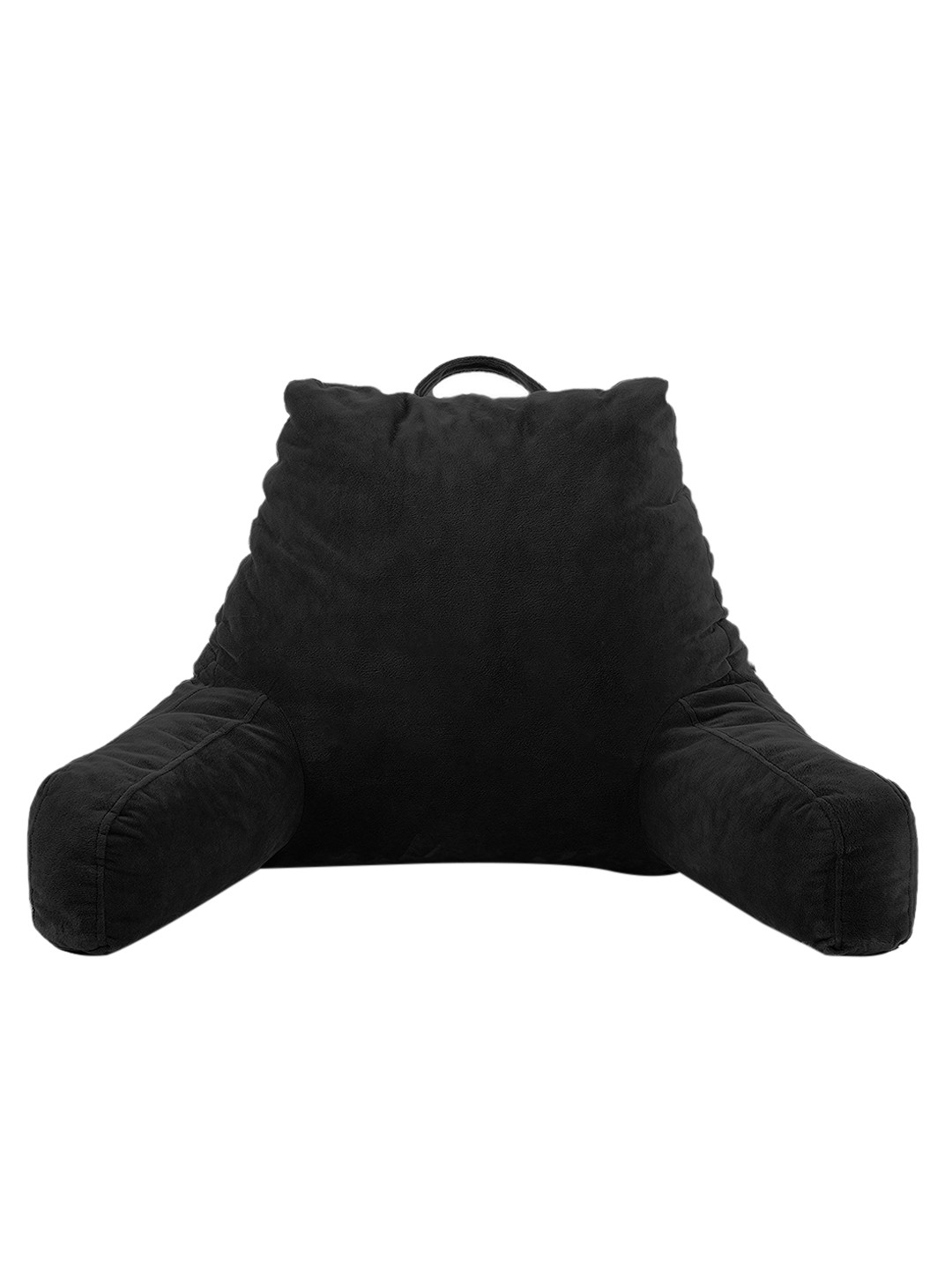 Pum Pum Black Solid Faux Velvet Medium Fibre Therapedic Pillow-45.72 x 27.94 x 38.1 cm