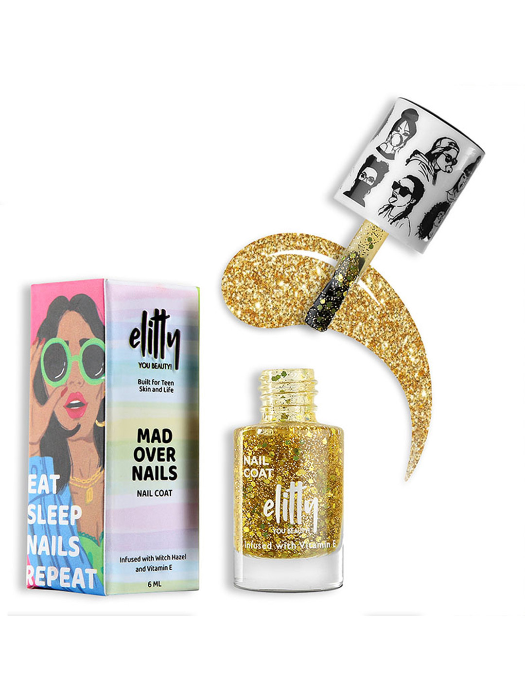 Elitty Mad Over Nails Shimmer Nail Polish with Witch Hazel 6 ml - Golden Hour