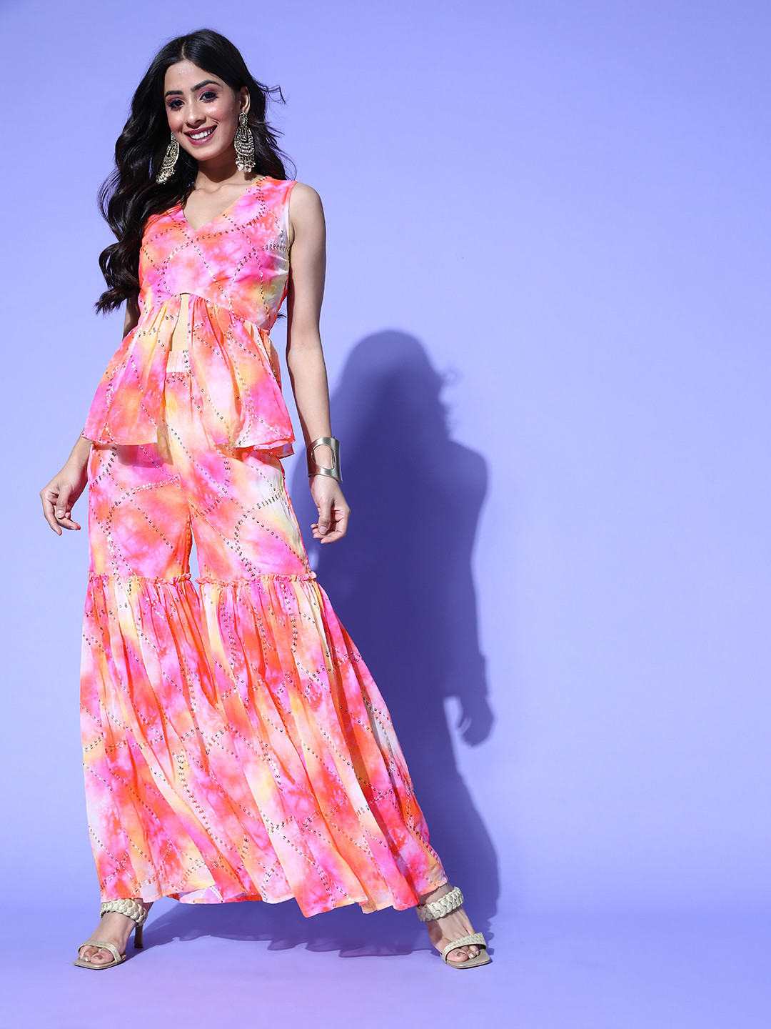 PANIT Women Abstract Poly Georgette Tie & Dye Kurta Set