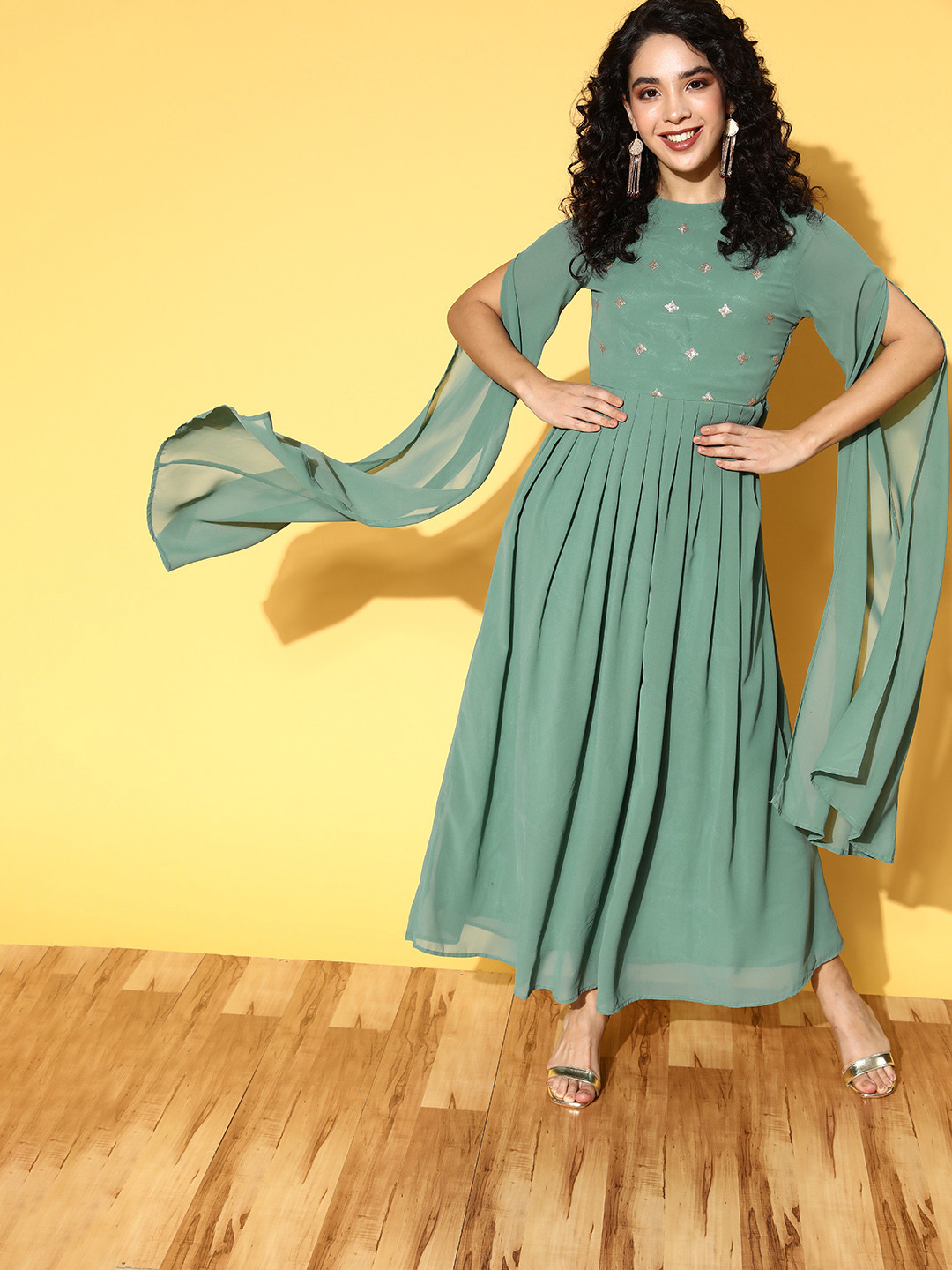 PANIT Women Dress Green Ethnic Motifs Nuovo Sleeves Dress