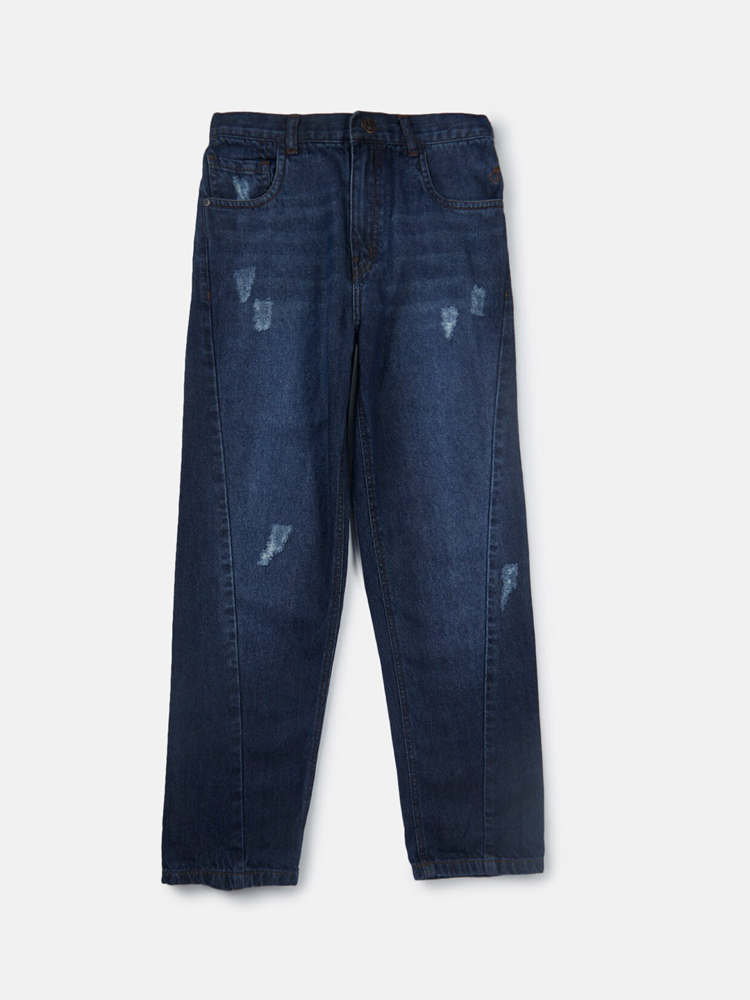 Gini and Jony Boys Navy Blue Tapered Fit Mildly Distressed Light Fade Jeans