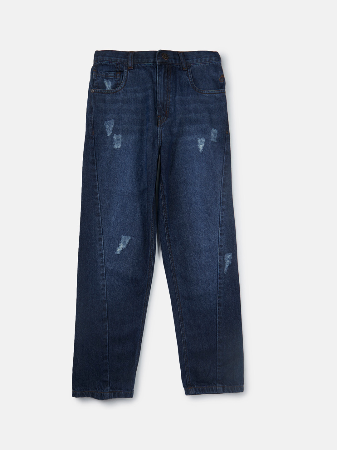 Gini and Jony Boys Navy Blue Tapered Fit Mildly Distressed Light Fade Jeans