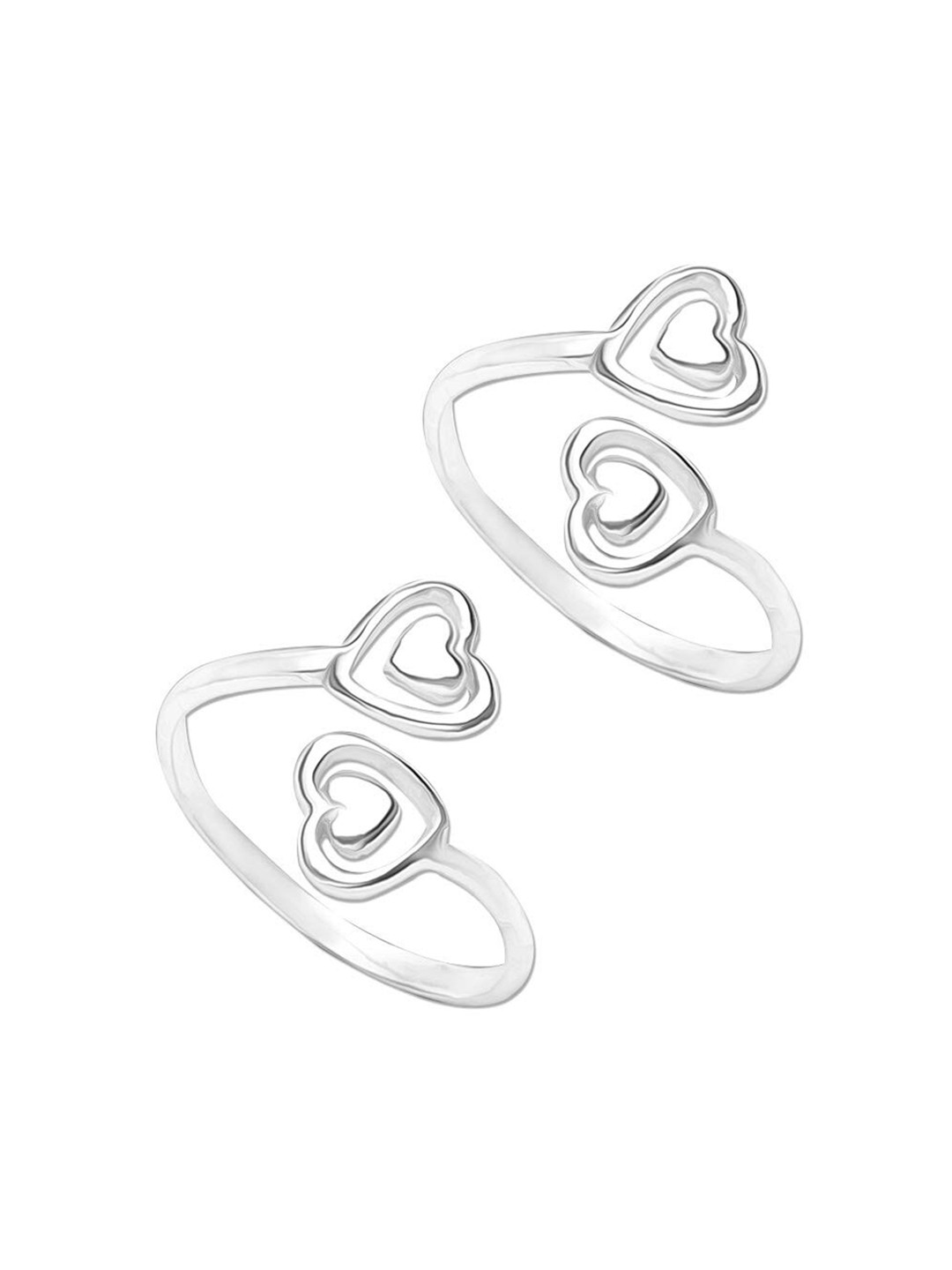 LeCalla Set Of 2 925 Sterling Silver Double Heart Design Toe Ring