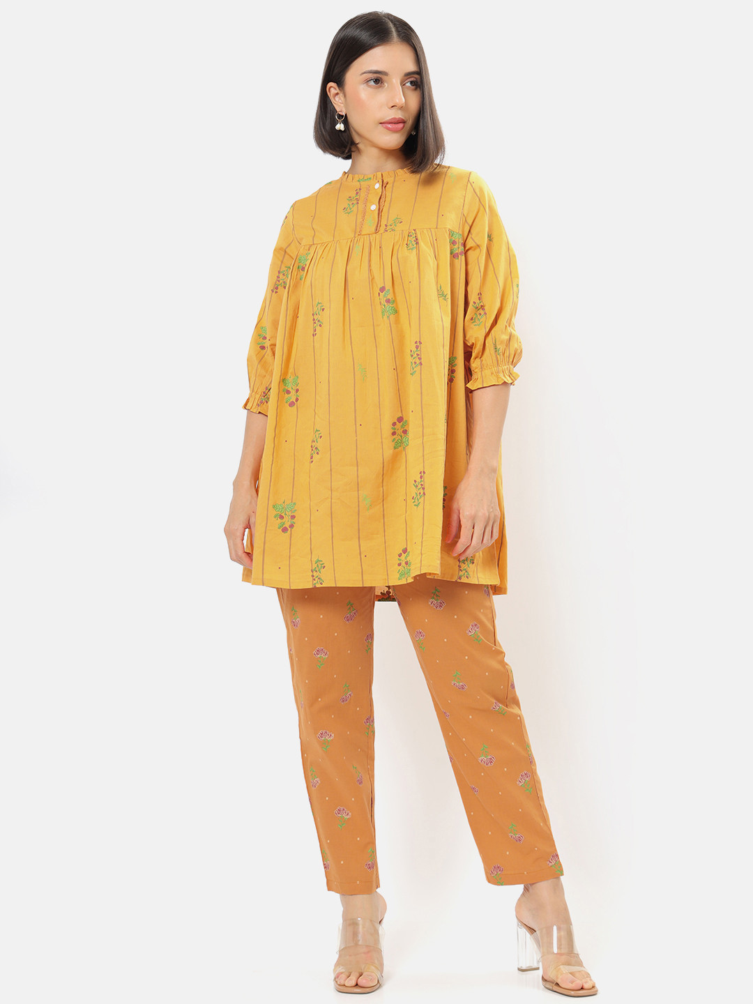 Saaki Women Mustard Yellow Printed Trousers