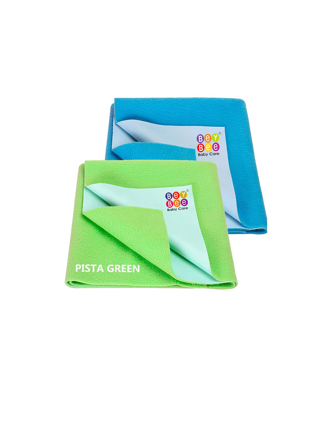 BeyBee Kids Set Of 2 Blue & Green Solid Mattress Protectors