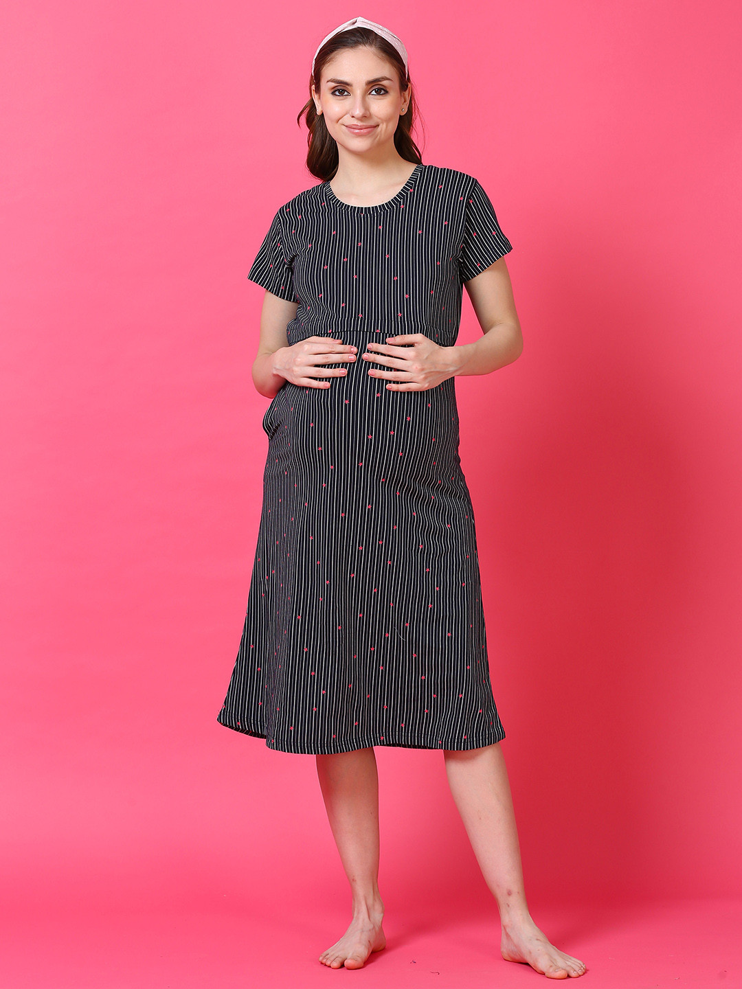 9shines Label Women Hosiery Cotton Knee Length Feeding Maternity Nightdress