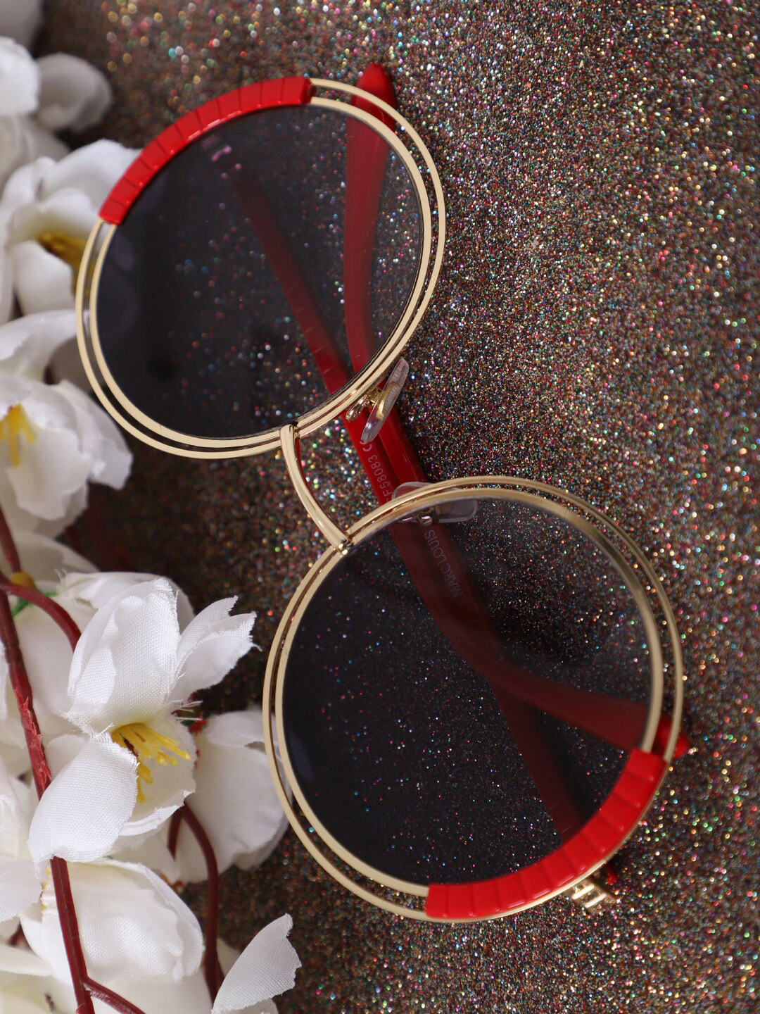 MARC LOUIS Women Grey Lens & Gold-Toned Round Sunglasses with UV Protected Lens CF58083