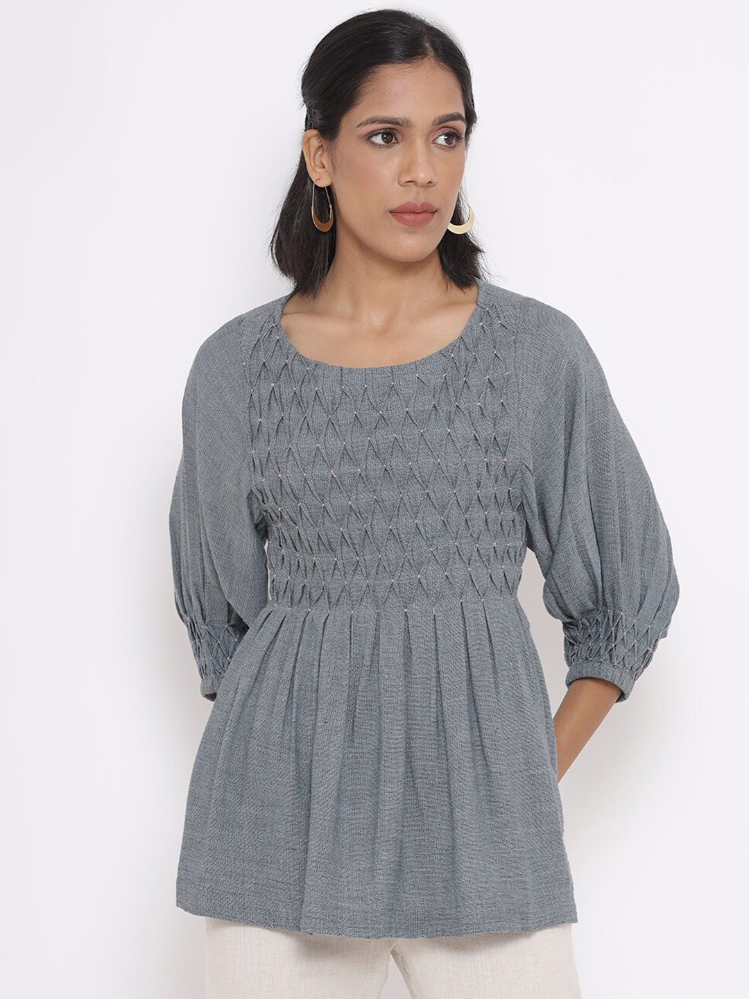 W Grey Cinched Waist Top