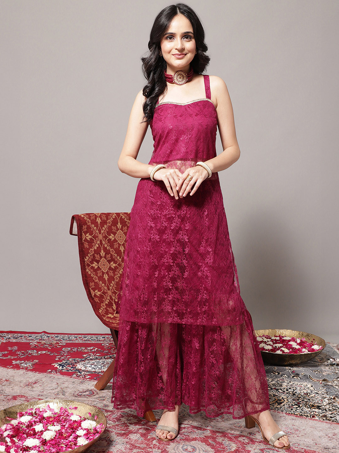 Varanga Women Magenta Kurta with Sharara