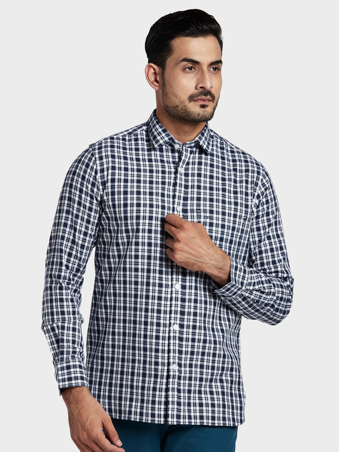 ColorPlus Men Blue Checked Casual Shirt