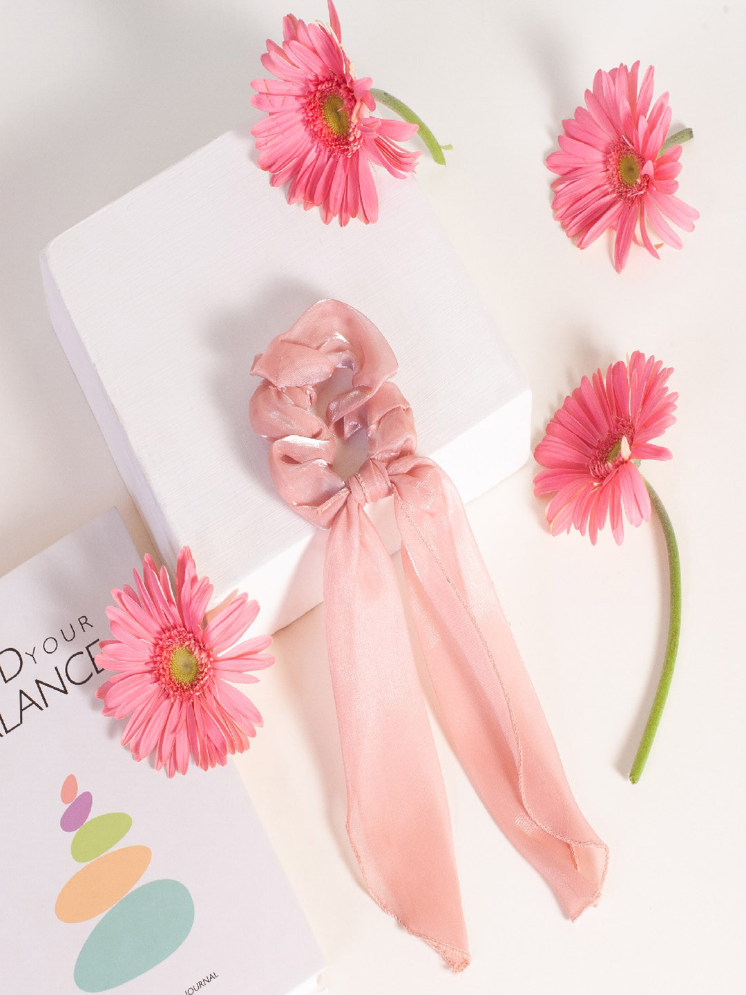 GUBB Women Pink Solid Satin Scrunchie Hair Tie