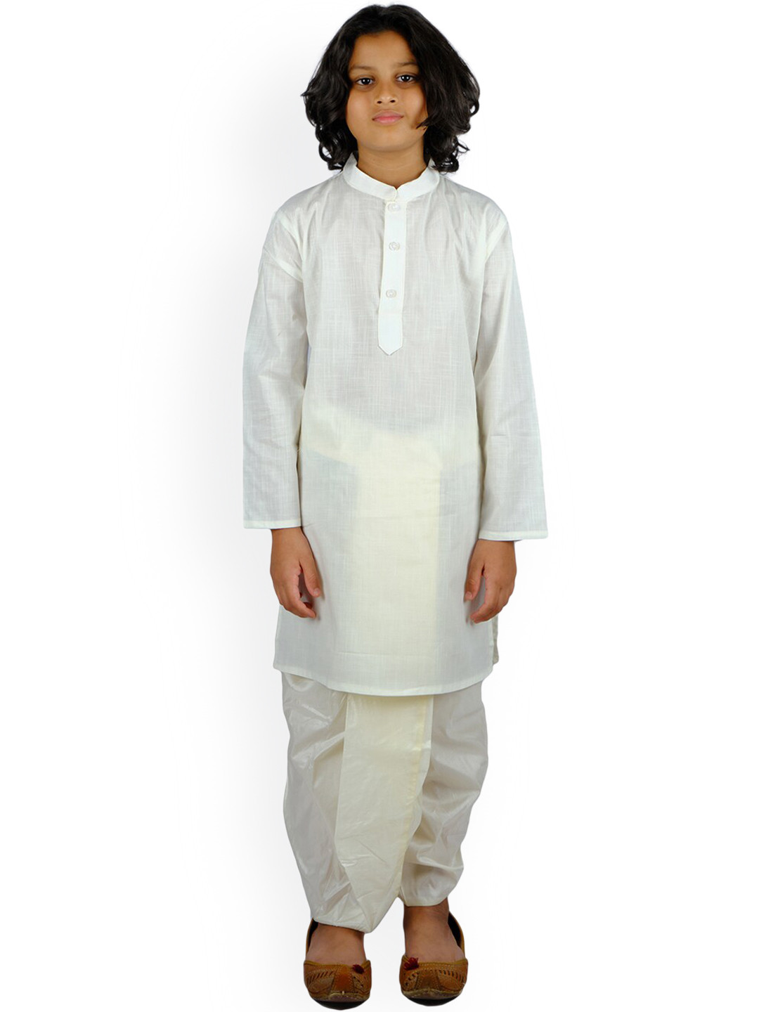 Sethukrishna Boys Cream-Coloured Pure Cotton Kurti with Trousers