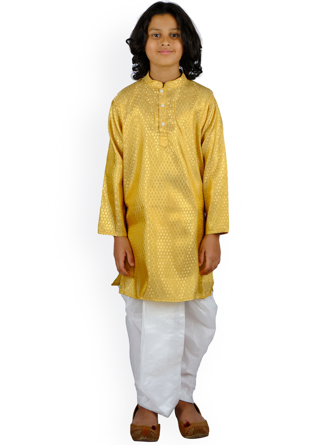 Sethukrishna Boys Gold-Toned Kurta with White Dhoti Pant