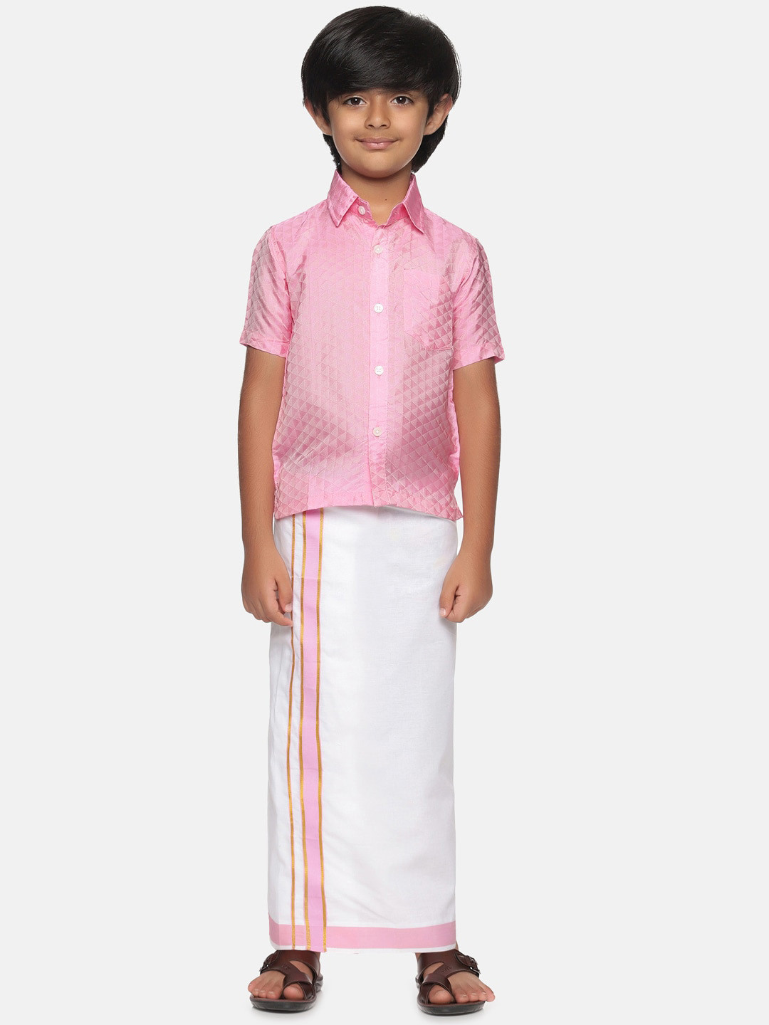 Sethukrishna Boys Pink & White Shirt with Dhoti