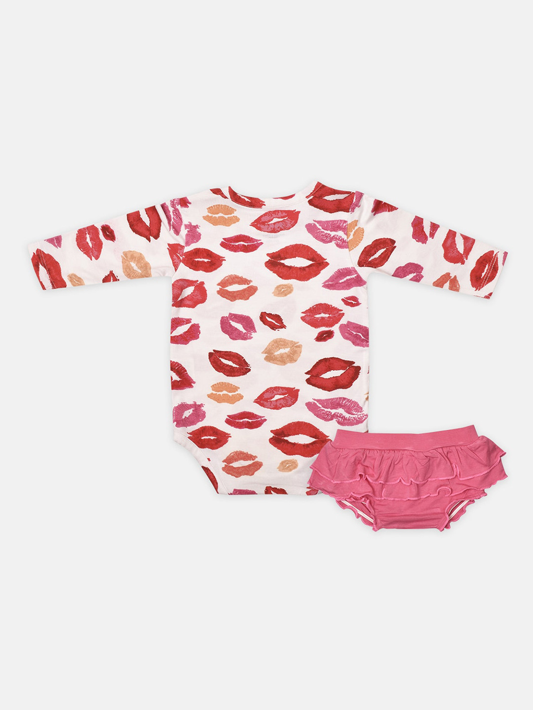 Softsens Girls White & Red Printed Bamboo Bodysuit with Bloomers