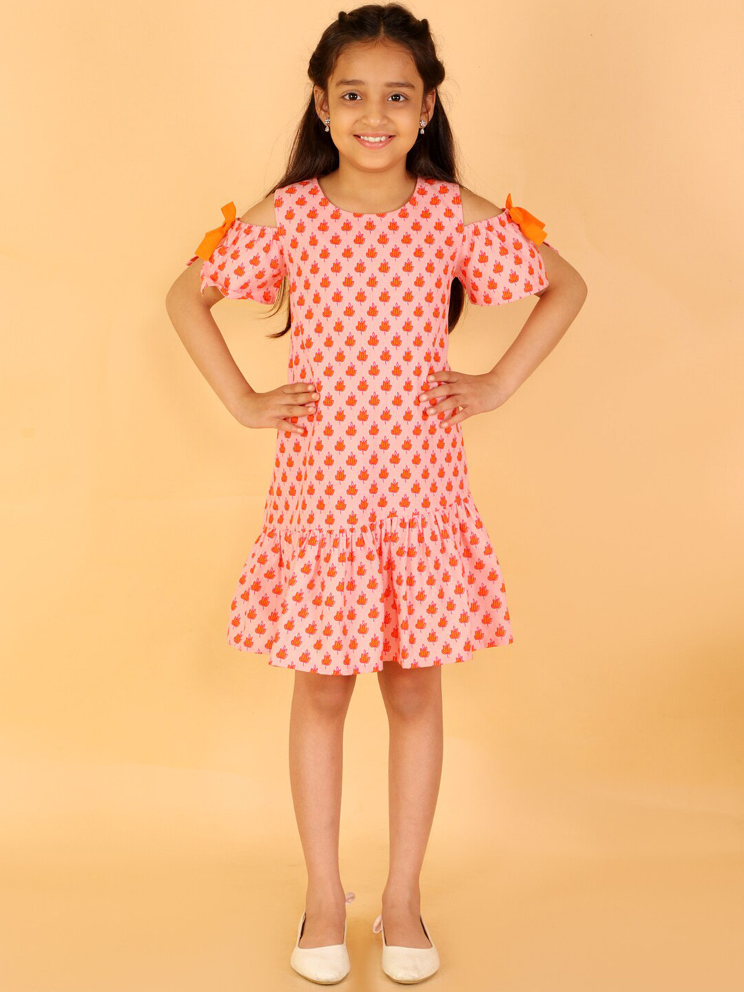 LIL DRAMA Kids Girls Orange Drop-Waist Dress