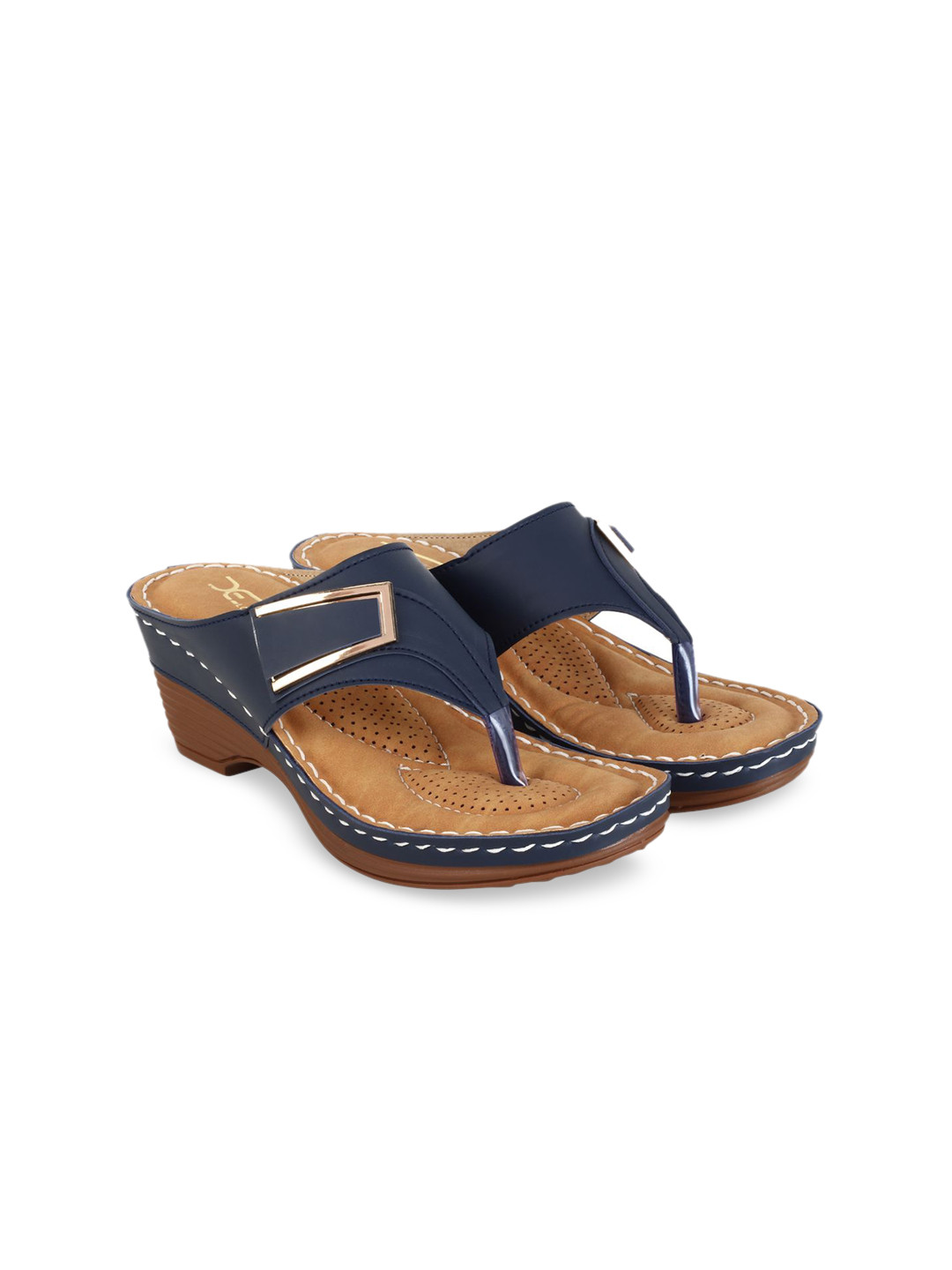 XE Looks Navy Blue & Beige Wedge Sandals