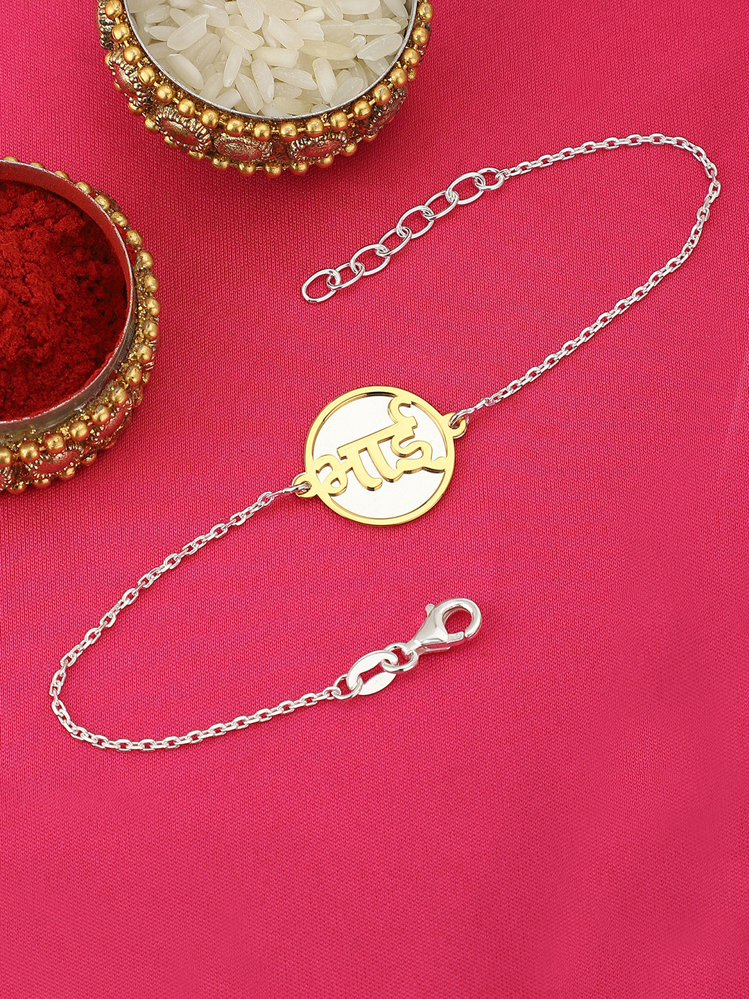 Carlton London Men Silver-Plated & Gold-Toned 925 Sterling Silver Rakhi