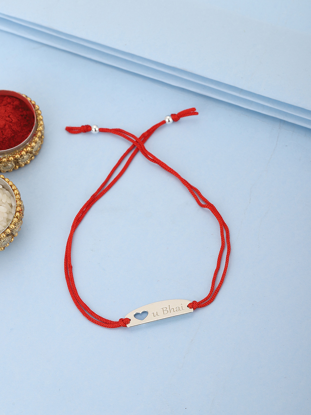 Carlton London Men Silver-Toned & Red Typography Engraved 925 Sterling Silver Rakhi