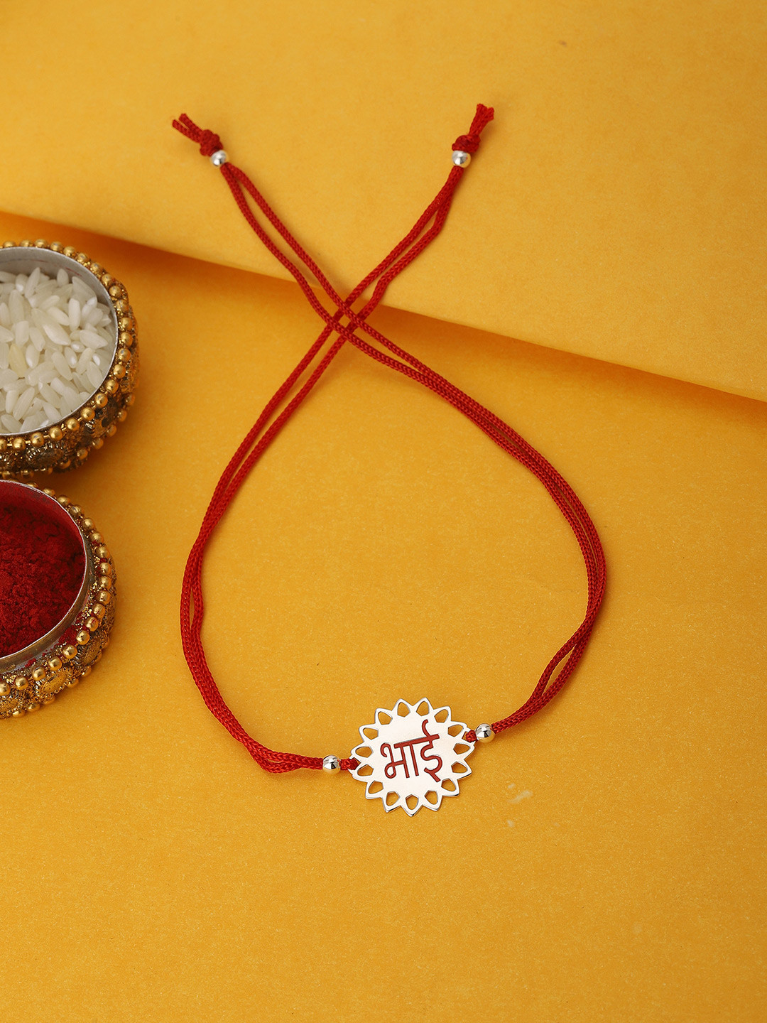 Carlton London Red 925 Sterling Silver Rakhi
