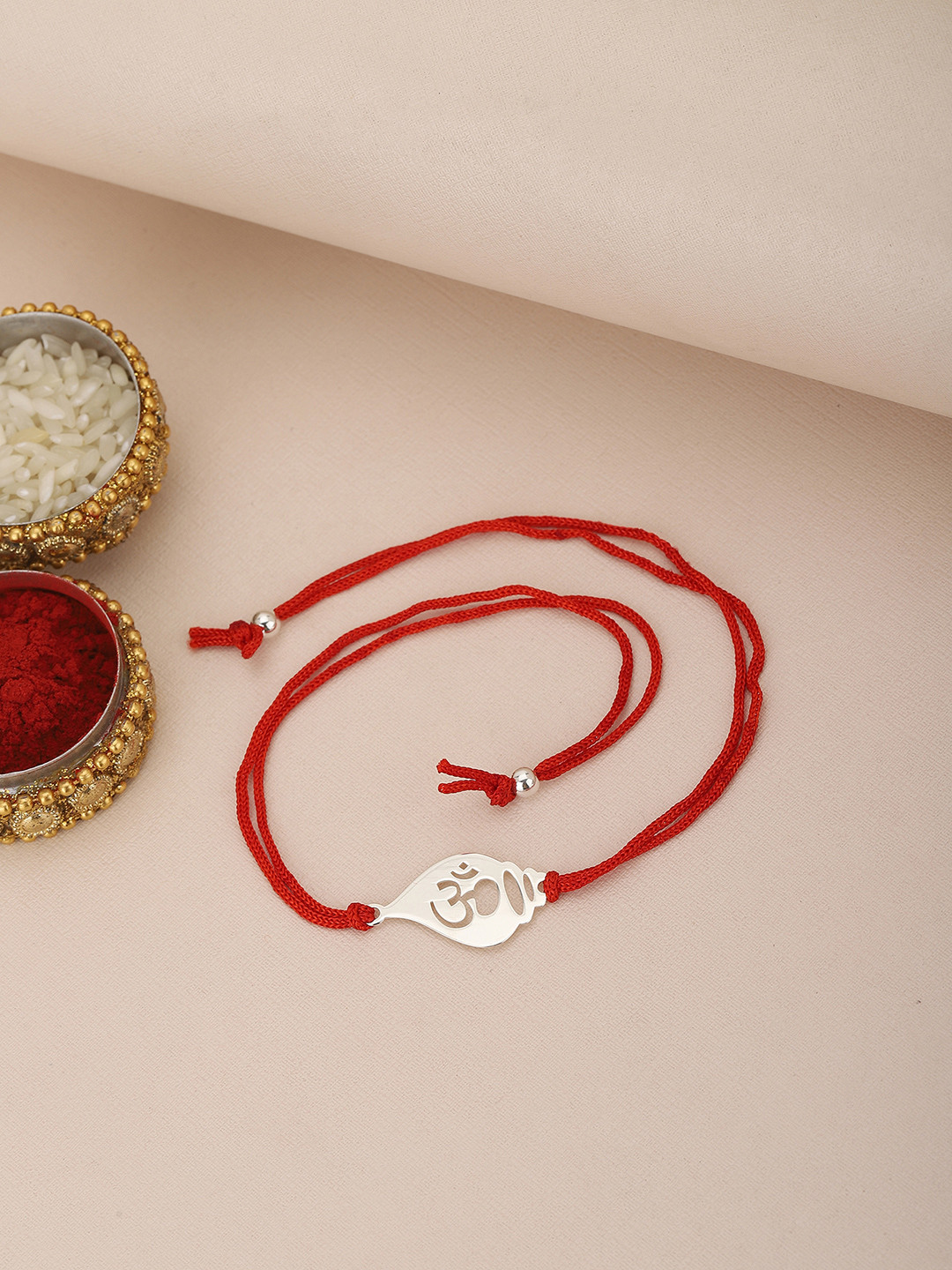 Carlton London Men Red & 925 Sterling Silver Rakhis