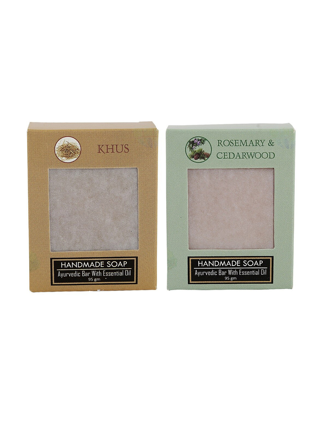 Sugandhim Set of 2 Herbal Soaps - Patchouli & Frankincense + Rose & Geranium, 95g Each