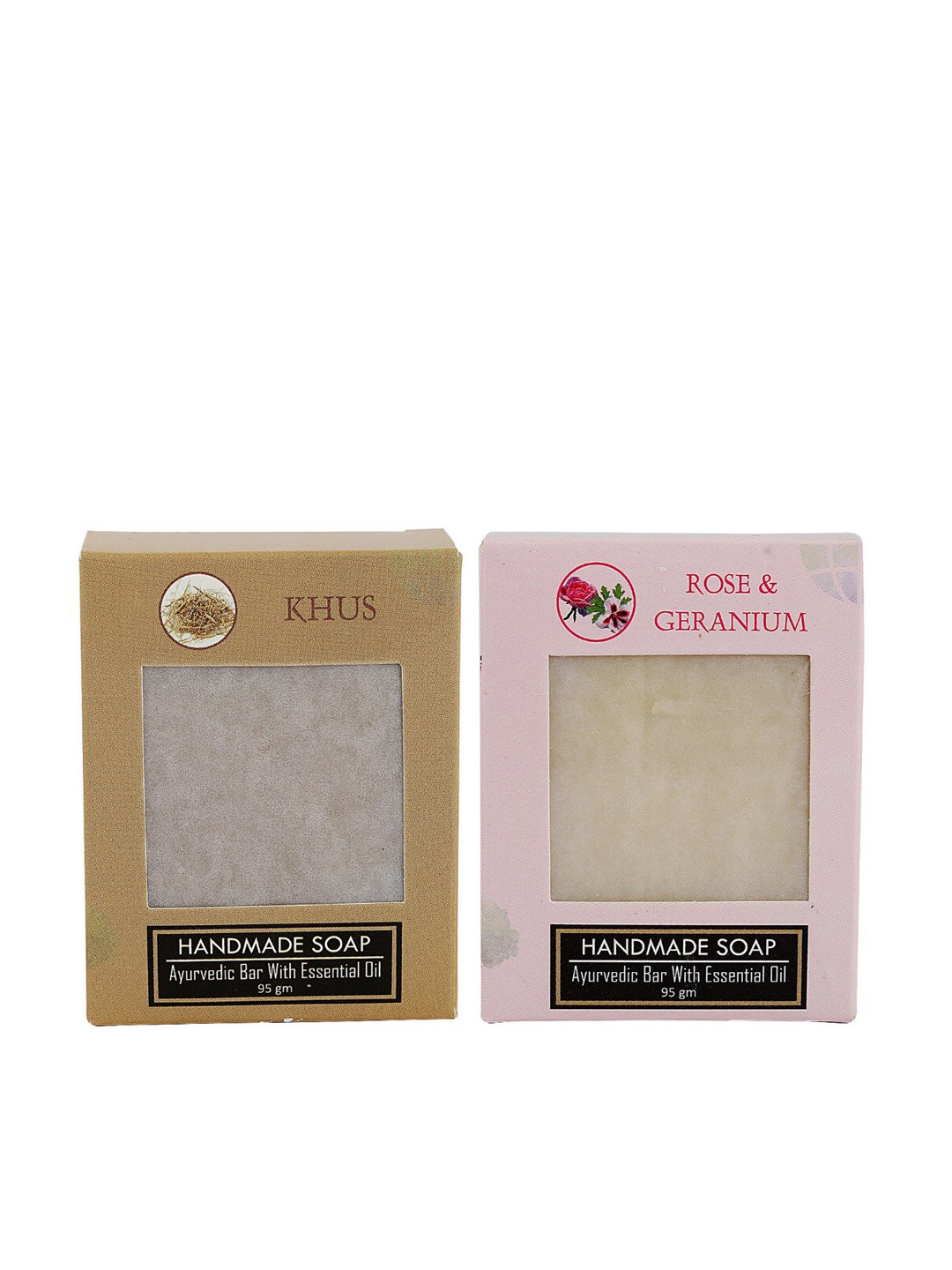Sugandhim Khus + Rose & Geranium Ayurvedic Soaps, 2 Bars Gentle Natural Cleanser - 95g