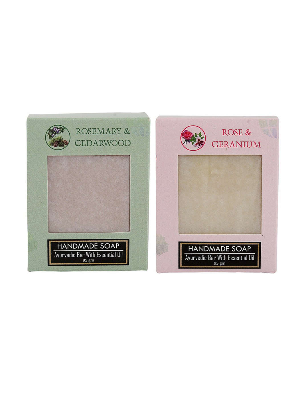 Sugandhim Set of 2 Ayurvedic Soaps - Rosemary & Cedarwood, Rose & Geranium, 95g