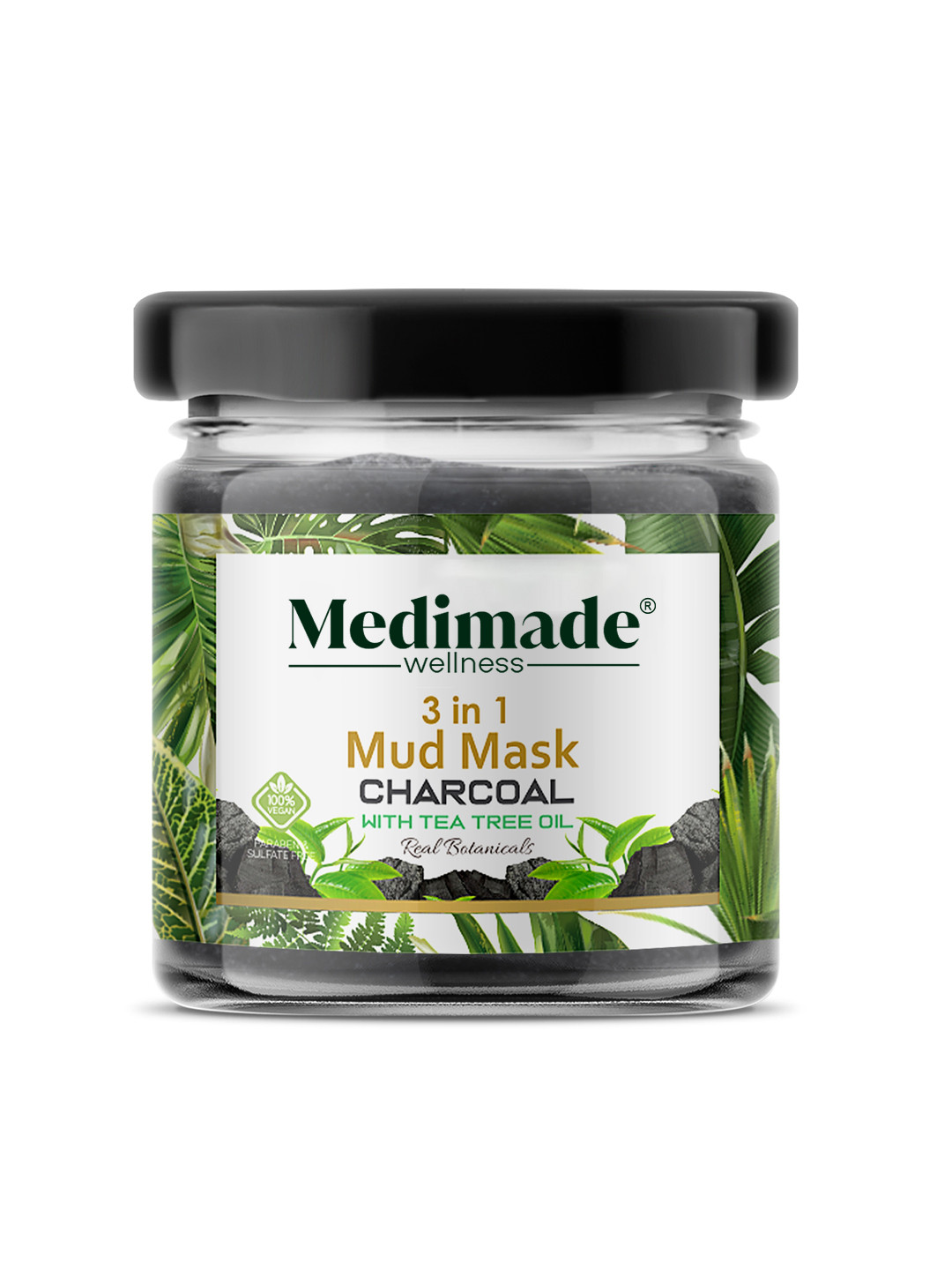 Medimade Real Botanicals Activated Charcoal 3 In 1 Mud Mask with Tea Tree Oil - 30 g