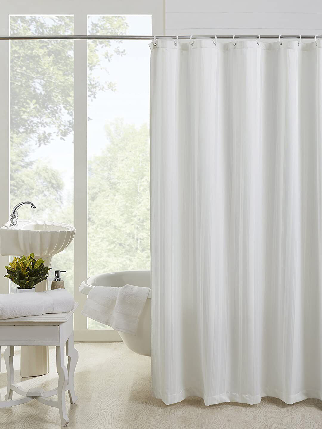 homewards White Solid Water Repellent Shower Curtains