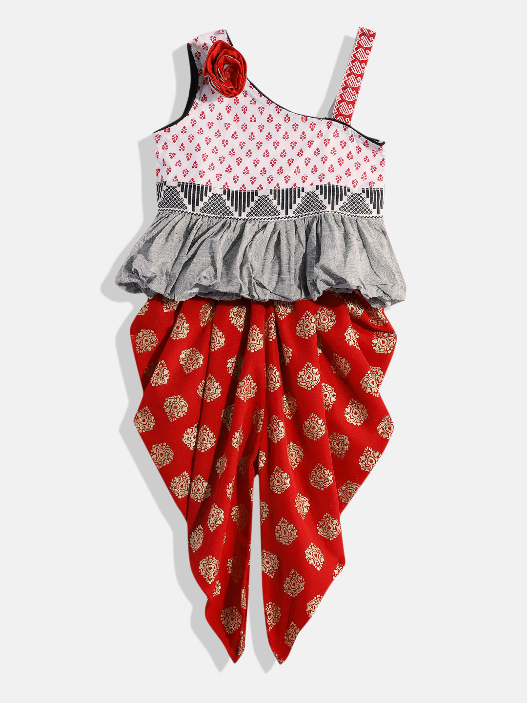 Twisha Girls White & Red Printed Top with Dhoti Pants