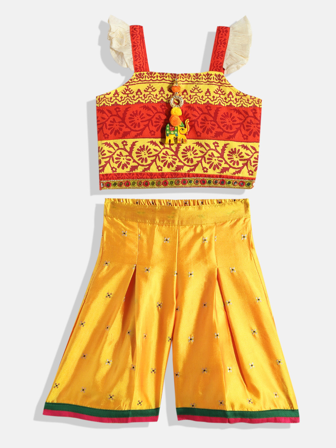 Twisha Girls Orange & Mustard Printed Top with Palazzos