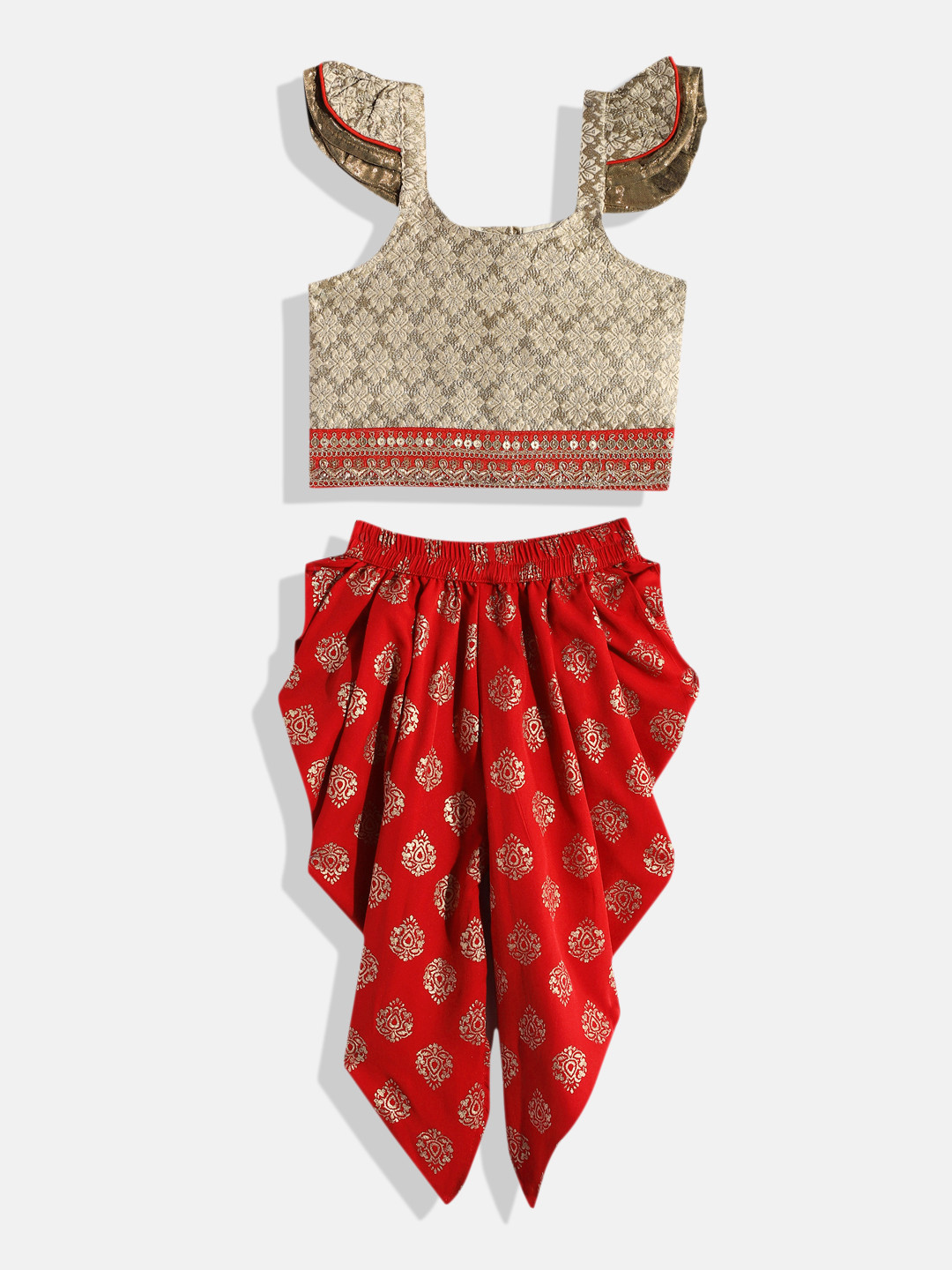 Twisha Girls Beige & Maroon Top with Dhoti Pants