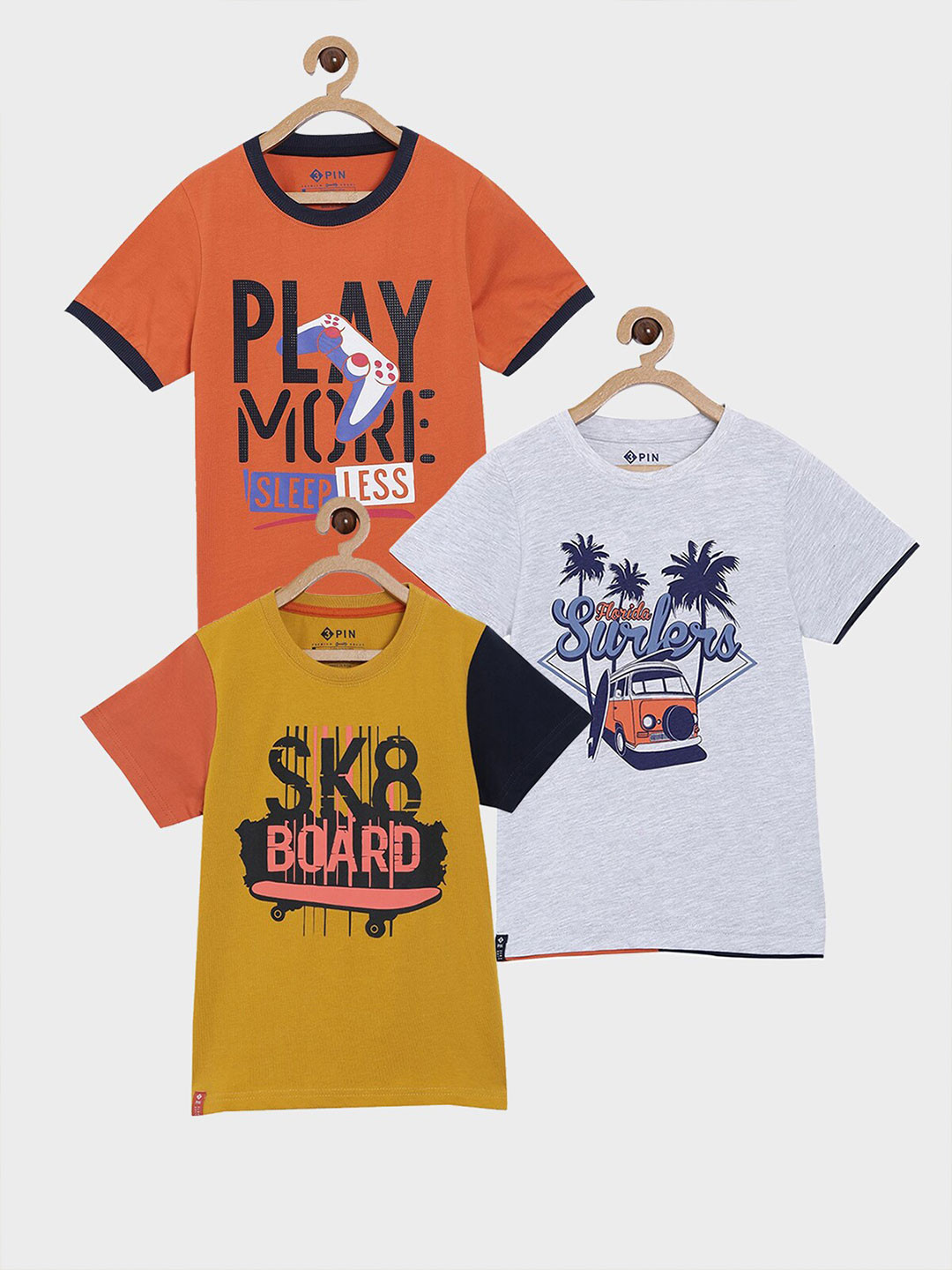 3PIN BoysYellow and White Typography 3 Printed  T-shirt