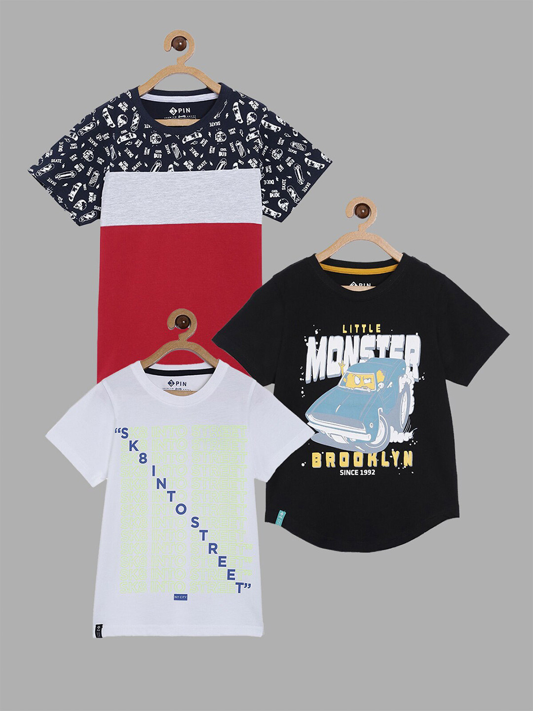 3PIN Boys Red And Black 3 Printed T-shirt