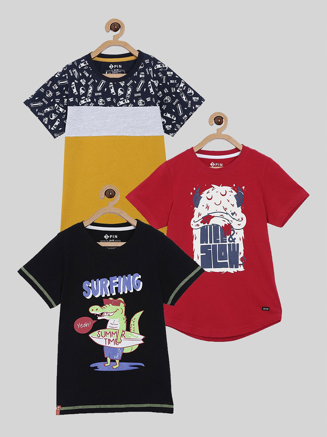 3PIN Boys Red And Black 3 Printed T-shirt