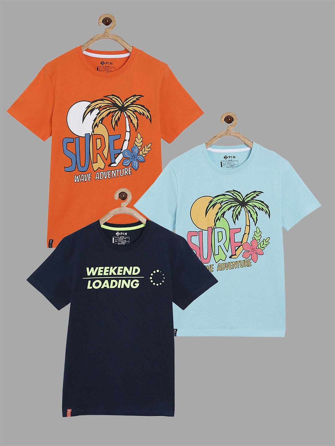 3PIN Boys Orange and Green 3 Printed T-shirt