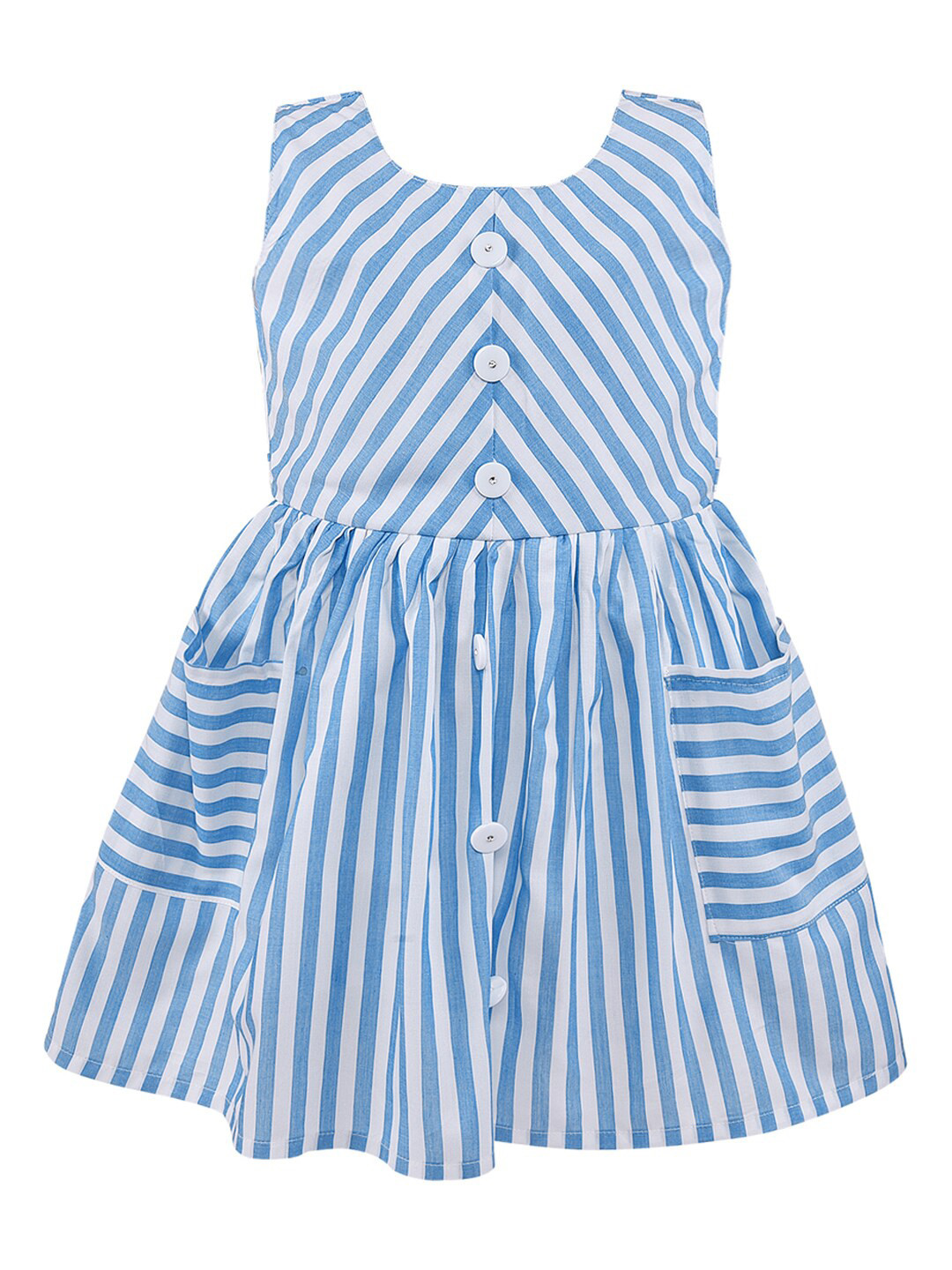 Wish Karo Girls Blue & White Striped Dress