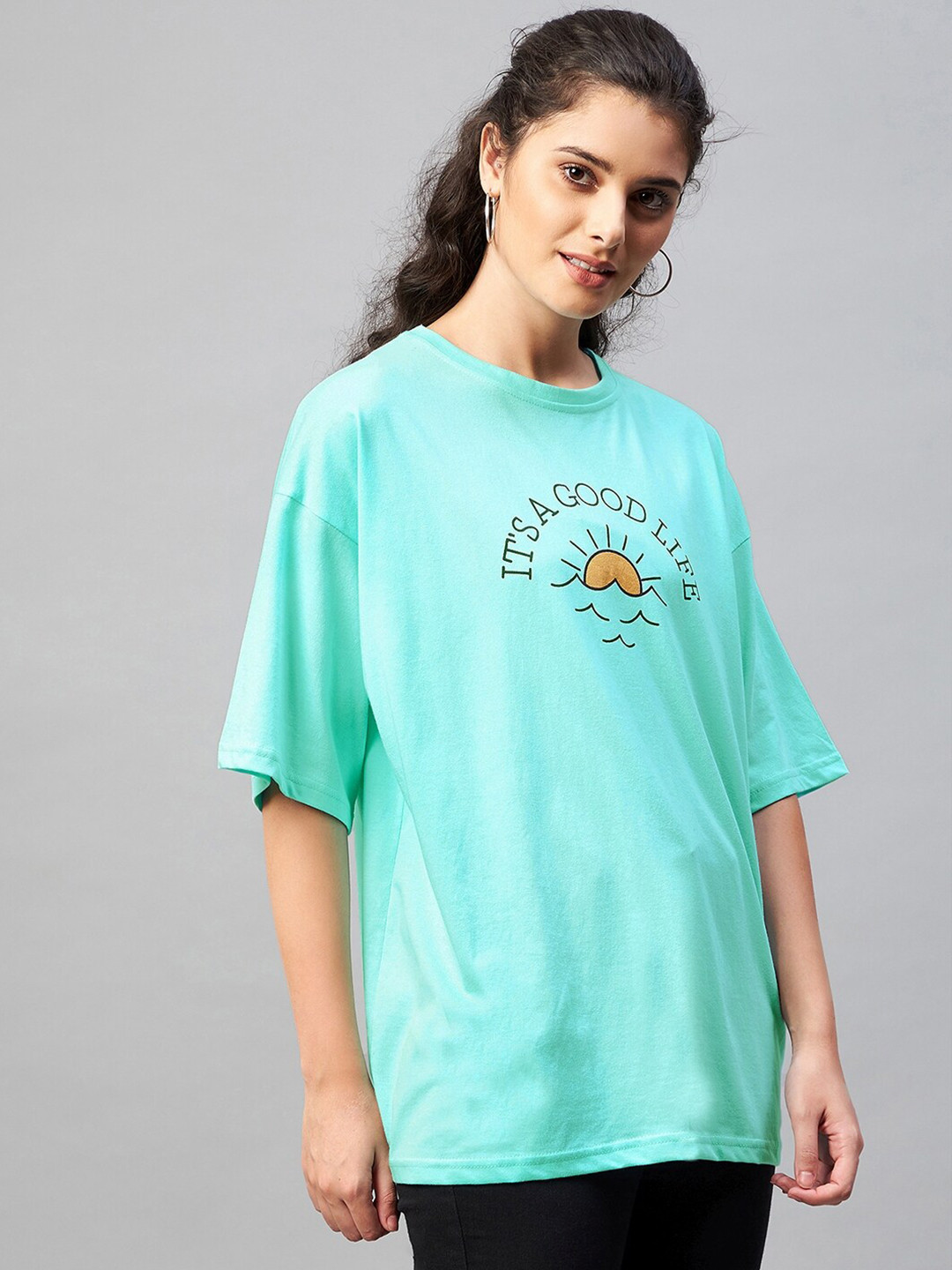 CHIMPAAANZEE Women Blue & waterspout Printed T-shirt