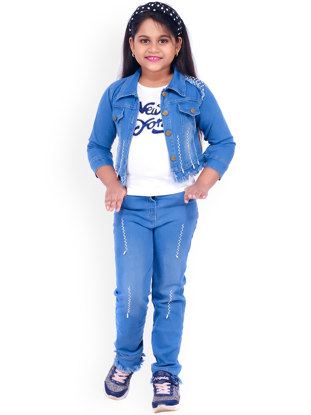 AAYAT FASHION Kids Blue T-shirt with Trousers & Jacket