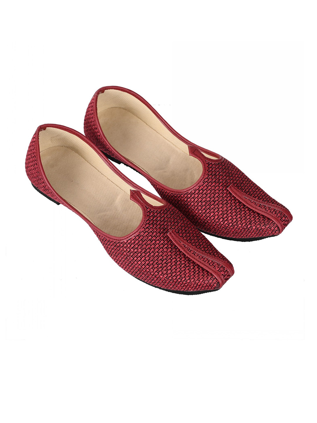 Aristitch Men Red Textured Suede Slip-On Mojaris