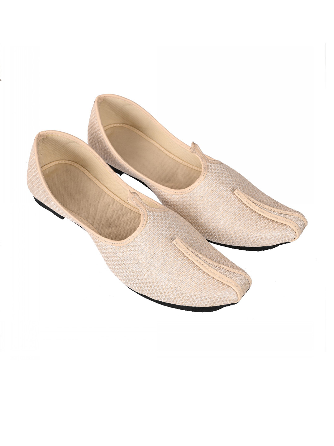 Aristitch Men Cream-Coloured Textured Suede Core Jute Mojari