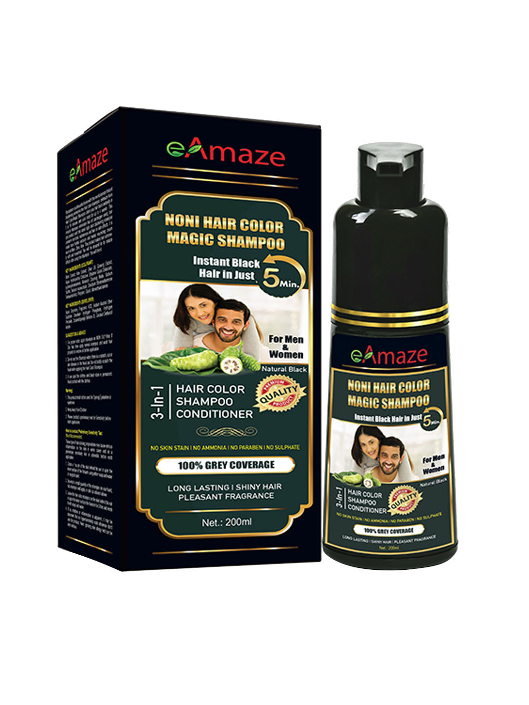 eAmaze Noni Hair Color Shampoo 200 ml - Natural Black