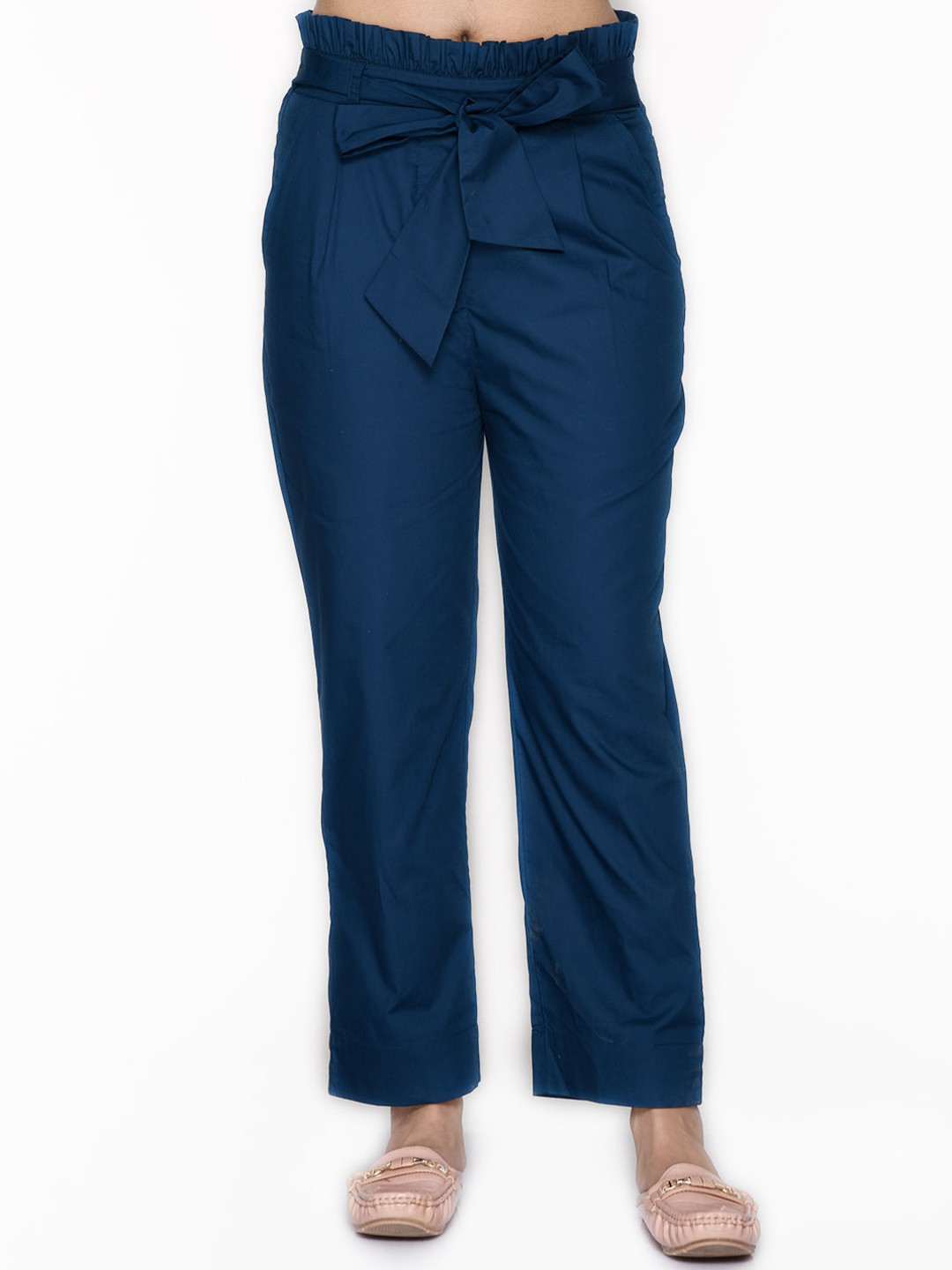 SAKA DESIGNS Girls Navy Blue Solid Pure Cotton Lounge Pants